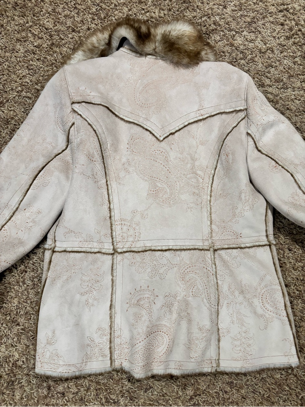 St. John's Bay Cream Jacket with Brown Faux-Fur Trim - Picture 5 of 5